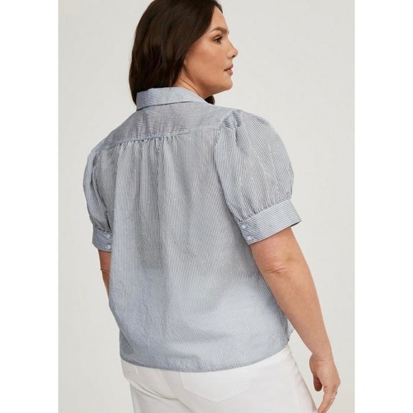 Torrid Rhinestone Button Up Stripe Top Blue Puff Sleeve Size 2X - Picture 2 of 11